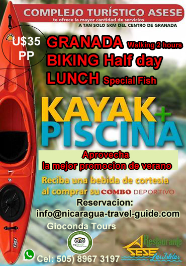 Tour en kayaks mas piscina y almuerzo entre las isletas puerto asese granada nicaragua